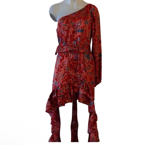 NEW Alexis Marseille One Shoulder High Low Red Floral Asymmetrical Dress Size XL - Picture 4 of 15